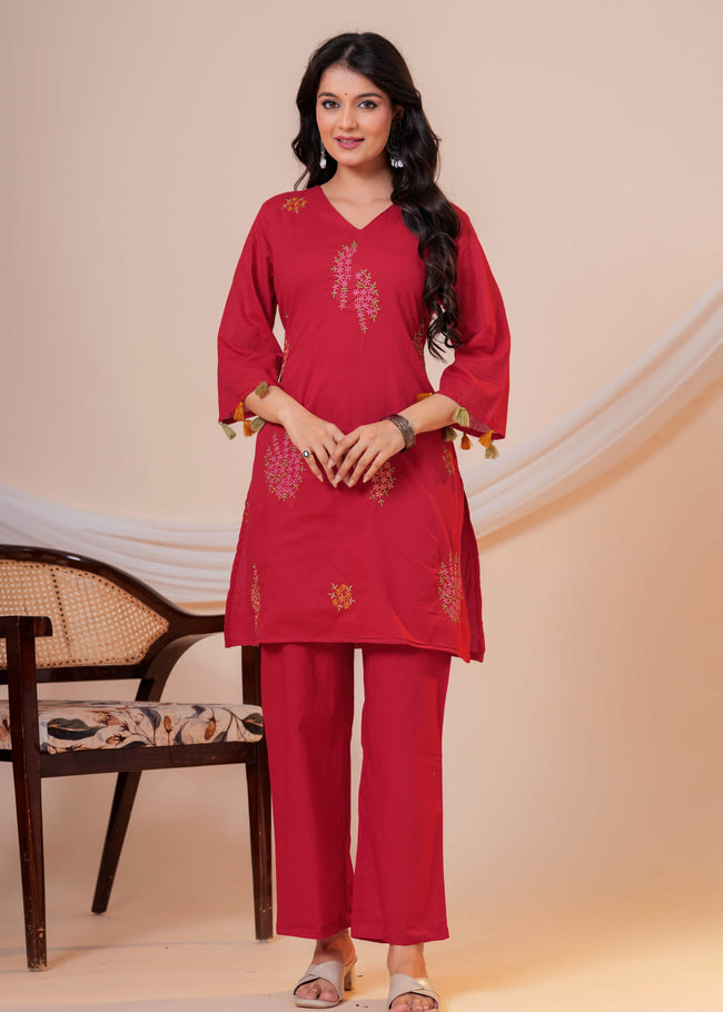 Aarzoo Maroon Floral Embroidered Kurta Set