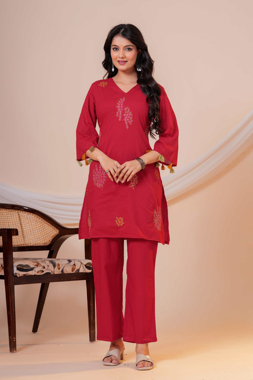 Aarzoo Maroon Floral Embroidered Kurta Set