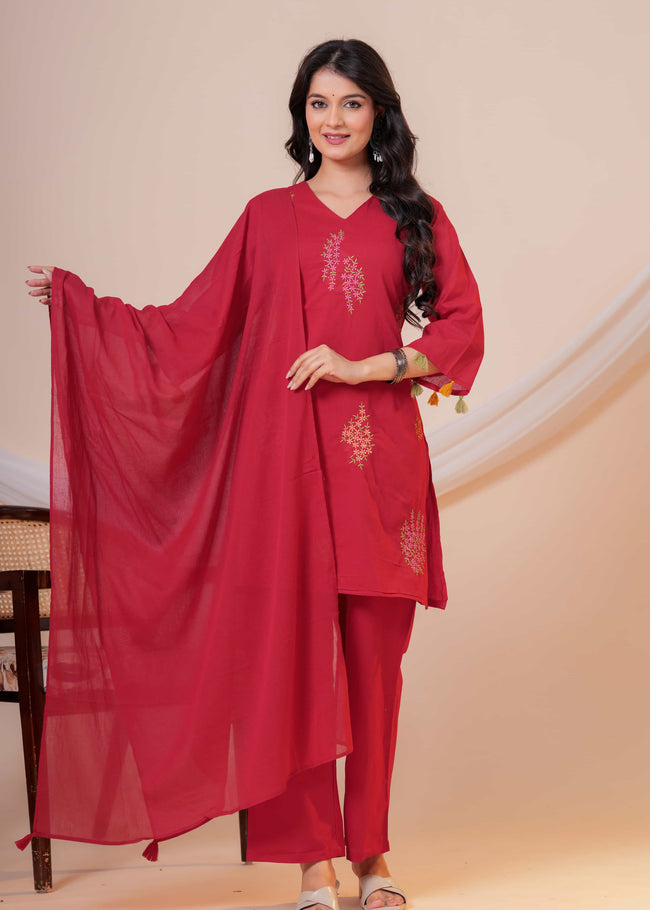 Aarzoo Maroon Floral Embroidered Kurta Set