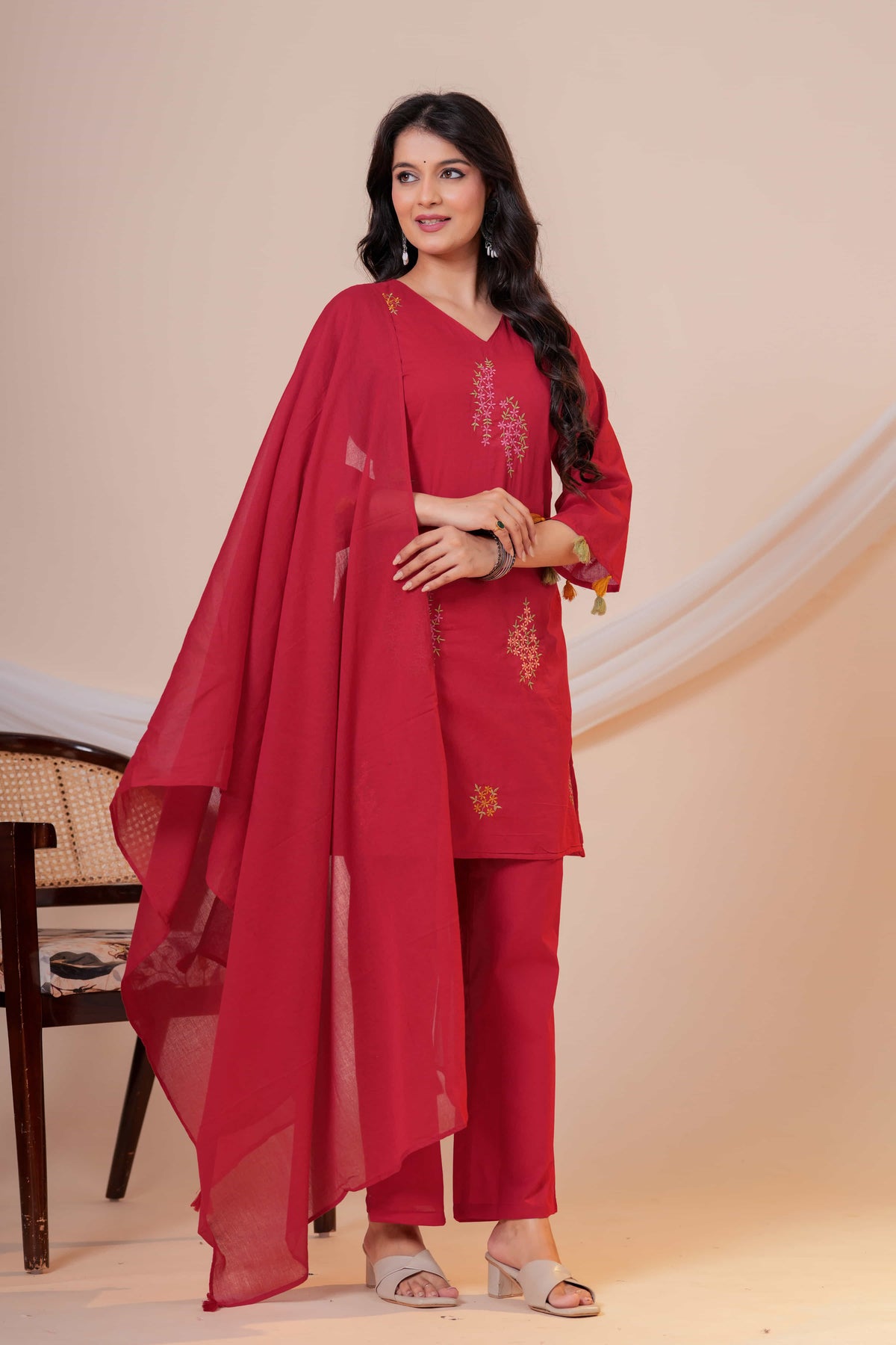 Aarzoo Maroon Floral Embroidered Kurta Set