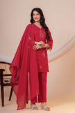 Aarzoo Maroon Floral Embroidered Kurta Set