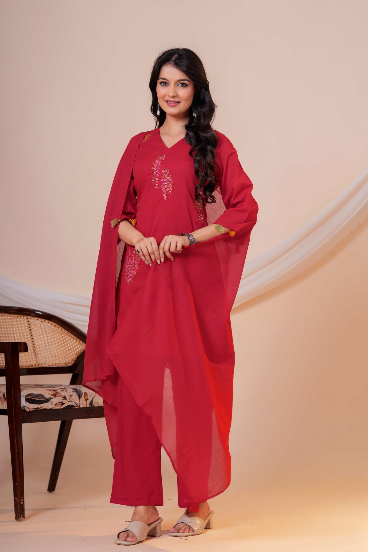 Aarzoo Maroon Floral Embroidered Kurta Set