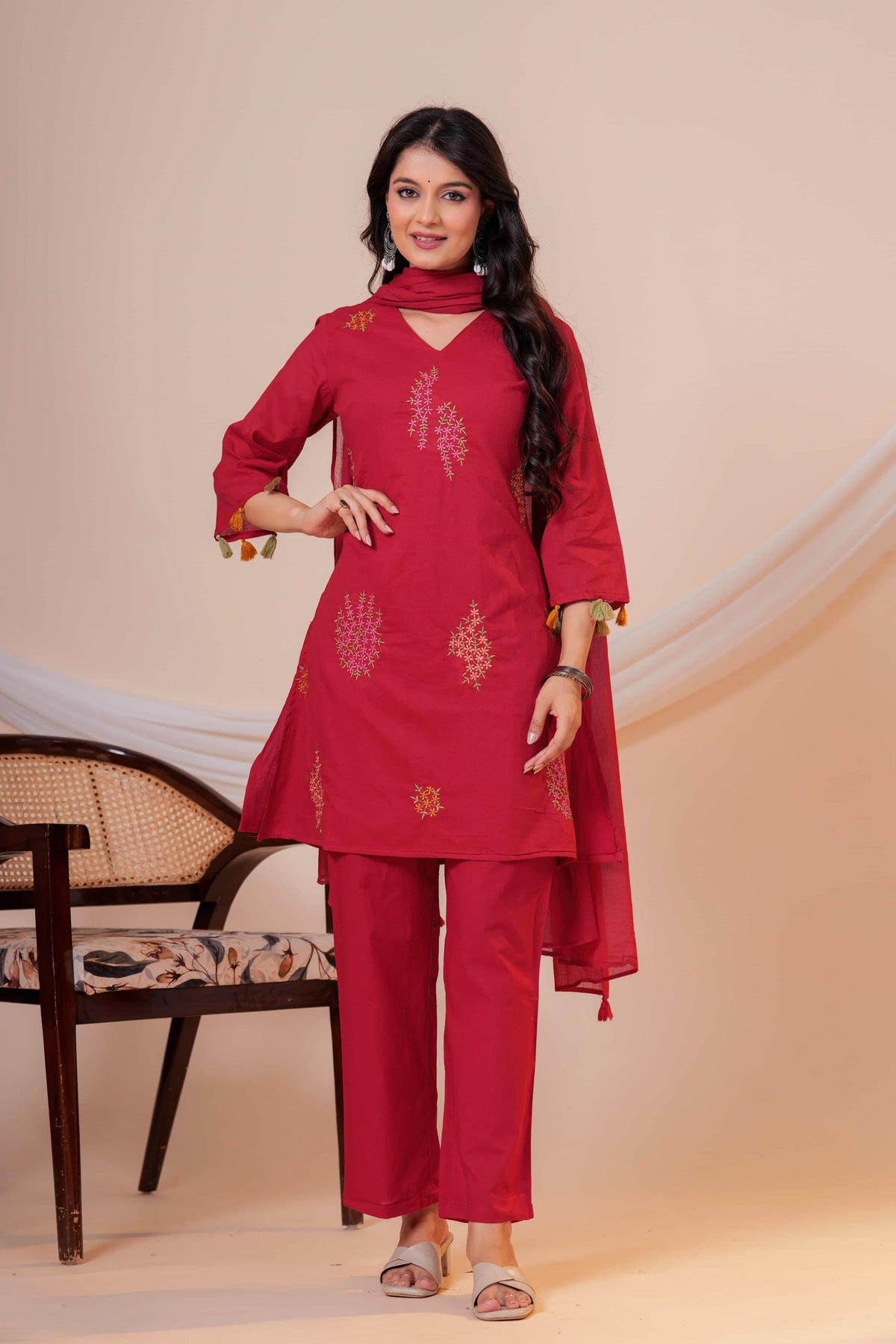 Aarzoo Maroon Floral Embroidered Kurta Set