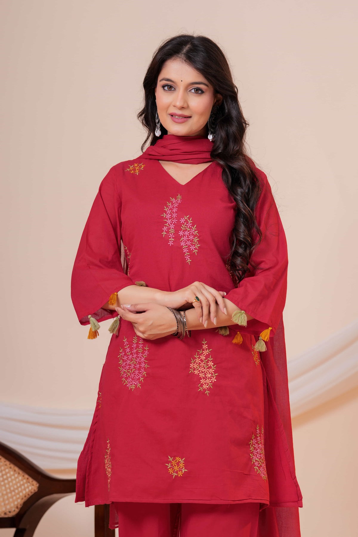 Aarzoo Maroon Floral Embroidered Kurta Set