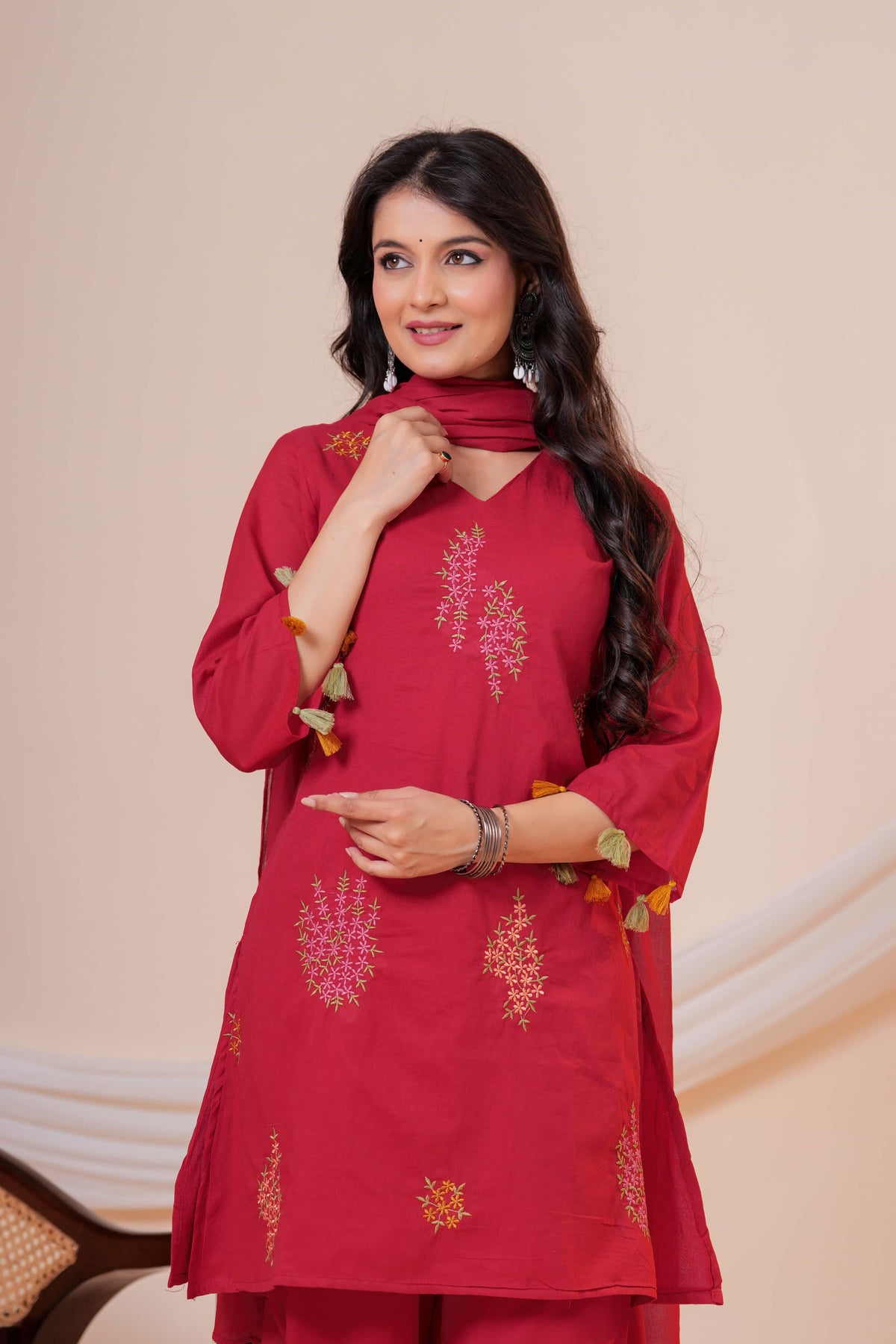 Aarzoo Maroon Floral Embroidered Kurta Set