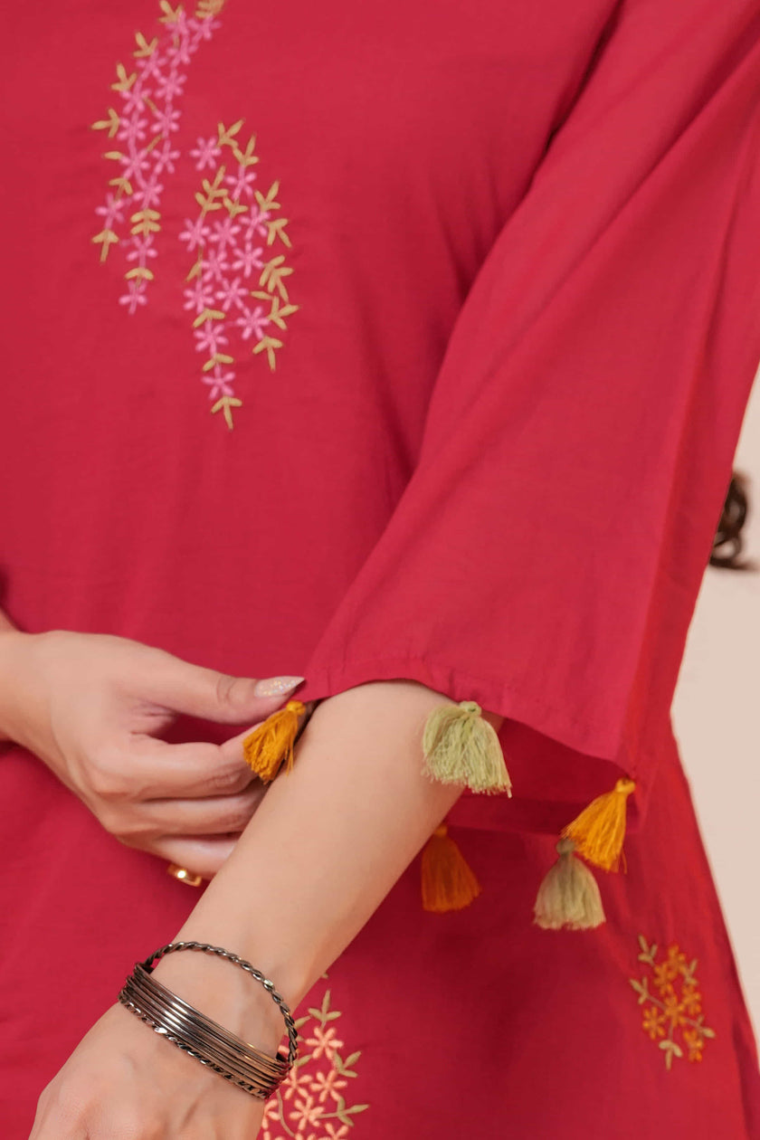 Aarzoo Maroon Floral Embroidered Kurta Set