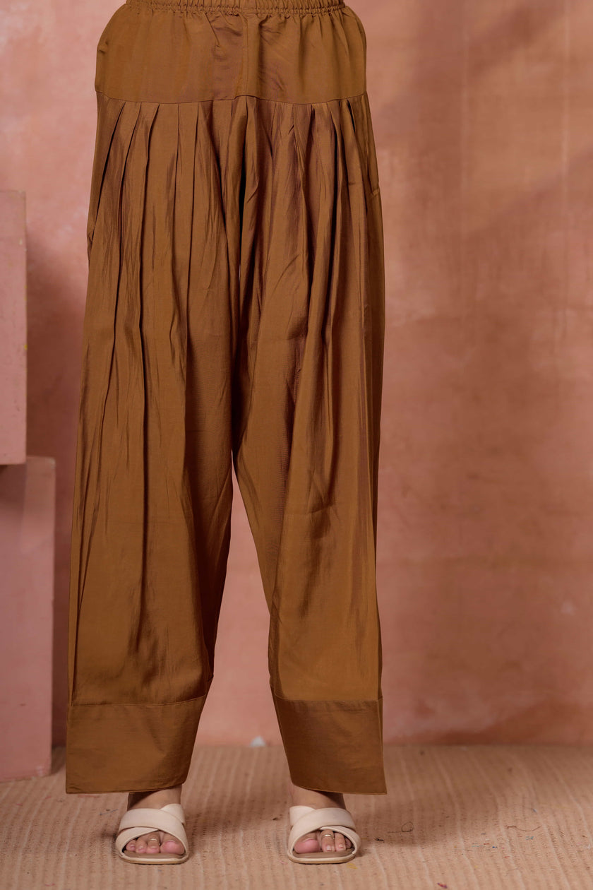 Brown Floral Embroidered Kurta Set