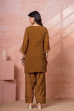 Brown Floral Embroidered Kurta Set
