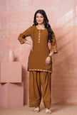 Brown Floral Embroidered Kurta Set