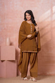Brown Floral Embroidered Kurta Set