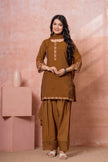 Brown Floral Embroidered Kurta Set