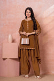 Brown Floral Embroidered Kurta Set