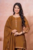 Brown Floral Embroidered Kurta Set