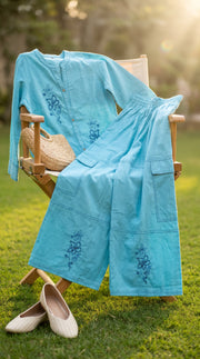 Haseen Sky Blue Kantha Embroidered Co-ord Set