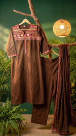 Load image into Gallery viewer, Rangrez Brown Embroidered Kurta Set