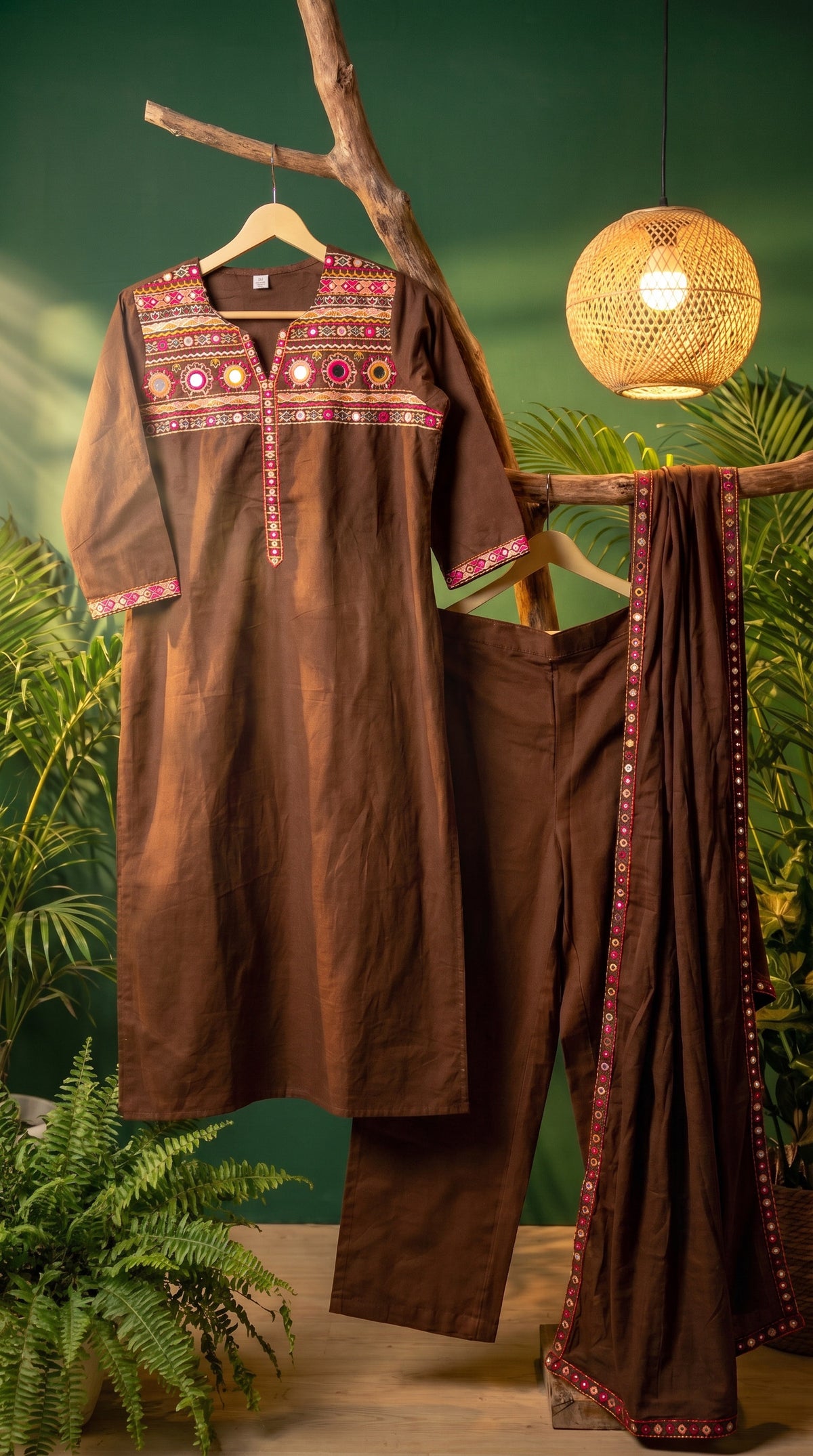 Rangrez Brown Embroidered Kurta Set