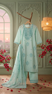 Arohi Sky Blue Embroidered Kurta Set