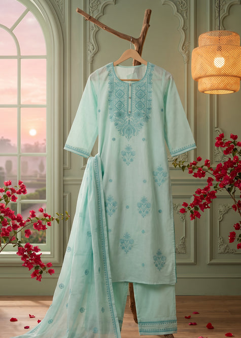 Arohi Sky Blue Embroidered Kurta Set