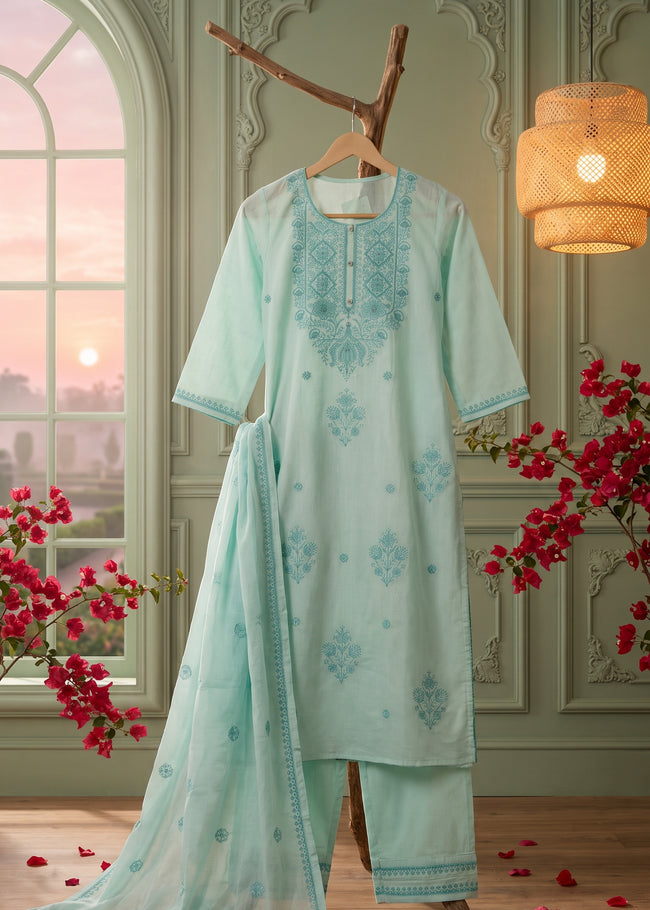 Arohi Sky Blue Embroidered Kurta Set