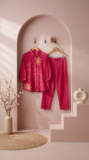 Gulnaar Onion Embroidered Collared Co-ord Set