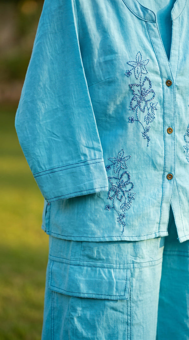 Haseen Sky Blue Kantha Embroidered Co-ord Set