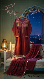 Leher Maroon Embroidered Kurta Set