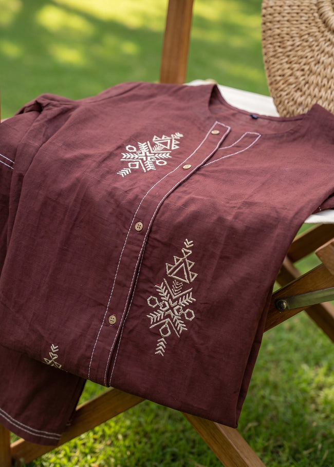 Ira Brown Kantha Embroidered Co-ord Set
