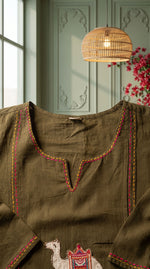 Load image into Gallery viewer, Reet Military Green Appliqué Pin-Tuck Kurta Set