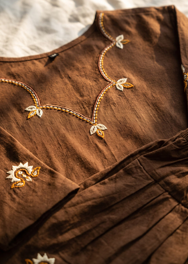 Adaa Brown Embroidered Farshi Kurta Set