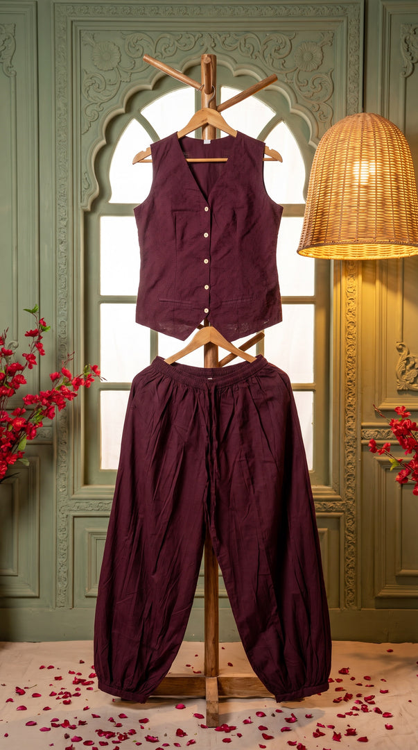 Aira Wine Schiffli Balloon Pant Co-ord Set