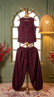 Aira Wine Schiffli Balloon Pant Co-ord Set
