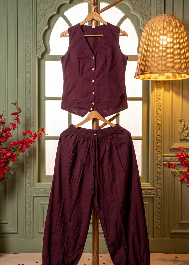 Aira Wine Schiffli Balloon Pant Co-ord Set