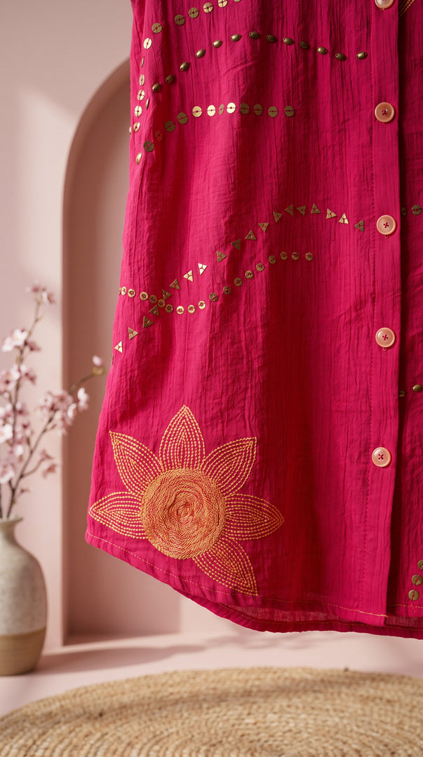 Gulnaar Onion Embroidered Collared Co-ord Set