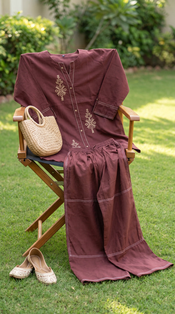 Ira Brown Kantha Embroidered Co-ord Set