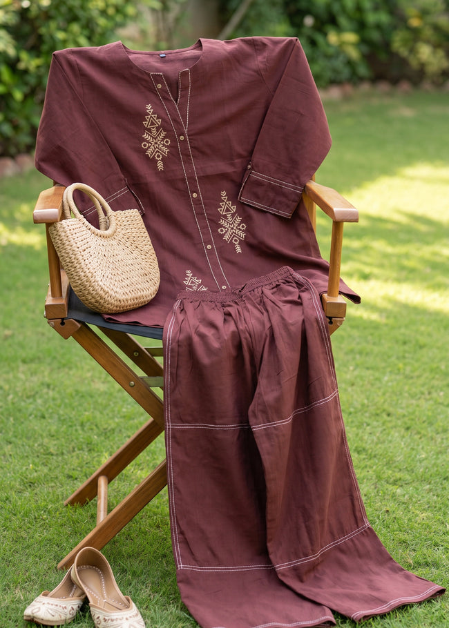 Ira Brown Kantha Embroidered Co-ord Set