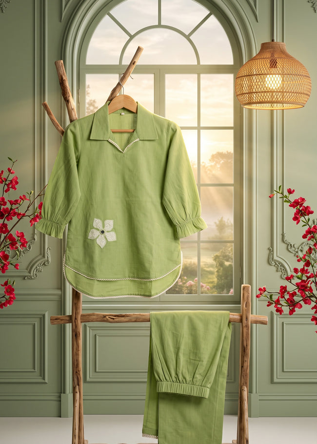 Aaina Mint Green Appliqué Embroidered Co-ord Set