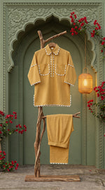 Load image into Gallery viewer, Sukoon Mustard Lace Work Co-ord Set
