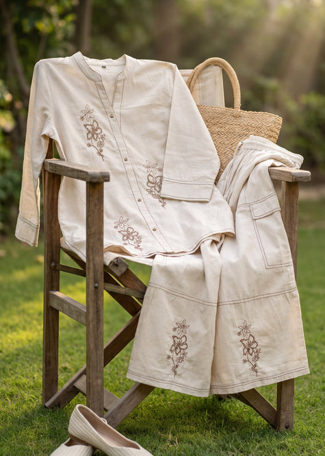 Haseen Off White Kantha Embroidered Co-ord Set