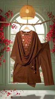 Resham Brown Embroidered Kurta Set