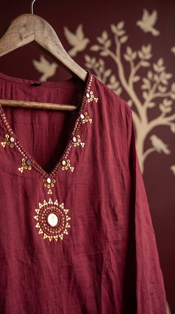 Sitara Gul Maroon Mirror Work Farshi Kurta Set