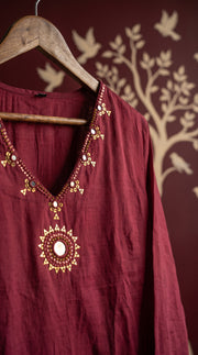 Sitara Gul Maroon Mirror Work Farshi Kurta Set