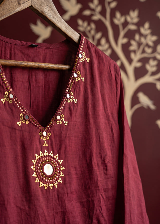 Sitara Gul Maroon Mirror Work Farshi Kurta Set