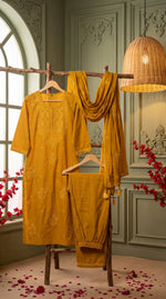 Load image into Gallery viewer, Arohi Mustard Embroidered Kurta Set