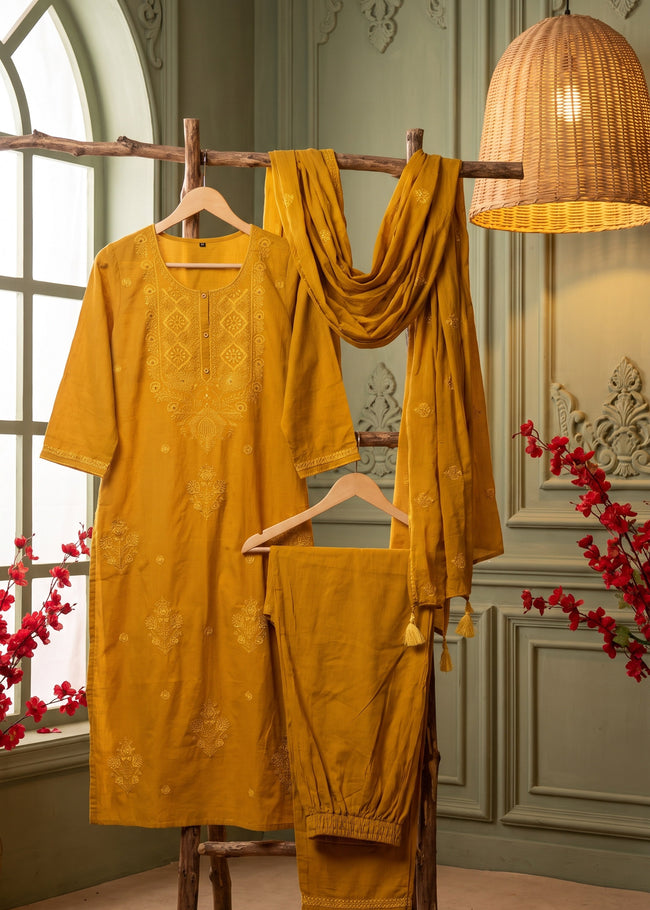 Arohi Mustard Embroidered Kurta Set