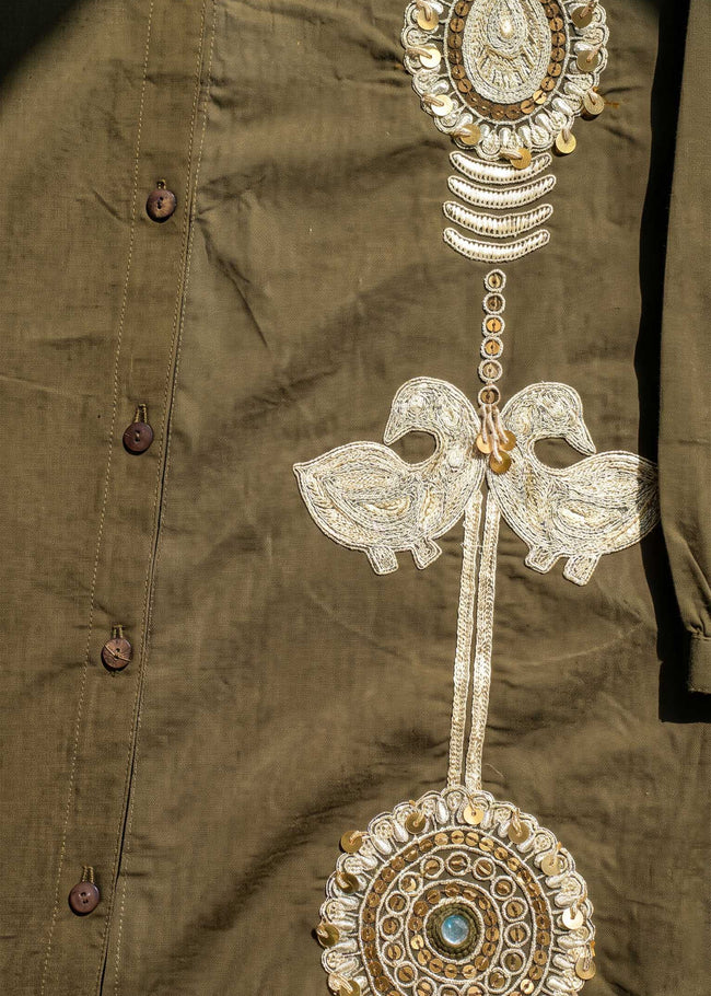 Zoya Military Green Dori Embroidered Co-ord Set