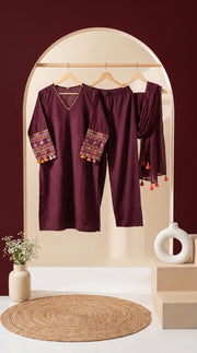 Mehr Wine Schiffli Tassel Kurta Set