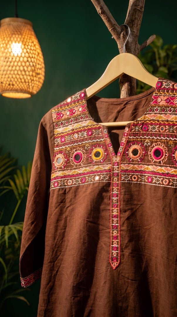 Rangrez Brown Embroidered Kurta Set