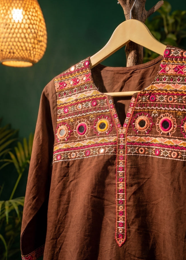 Rangrez Brown Embroidered Kurta Set