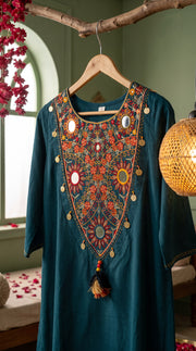 Resham Teal Embroidered Kurta Set