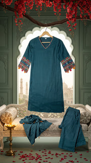 Mehr Teal Schiffli Tassel Kurta Set